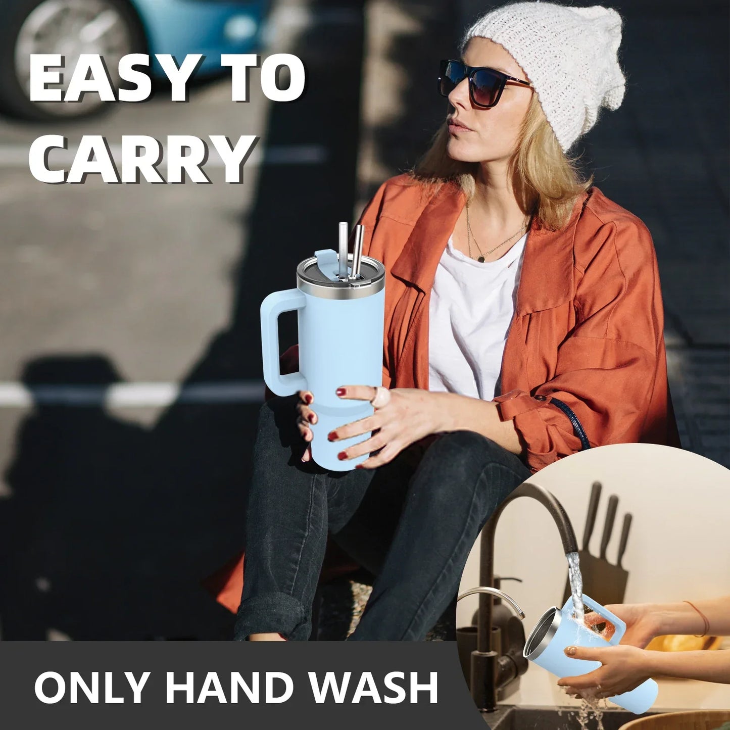 Stainless Steel Tumbler with Handle & Straw Lid-4