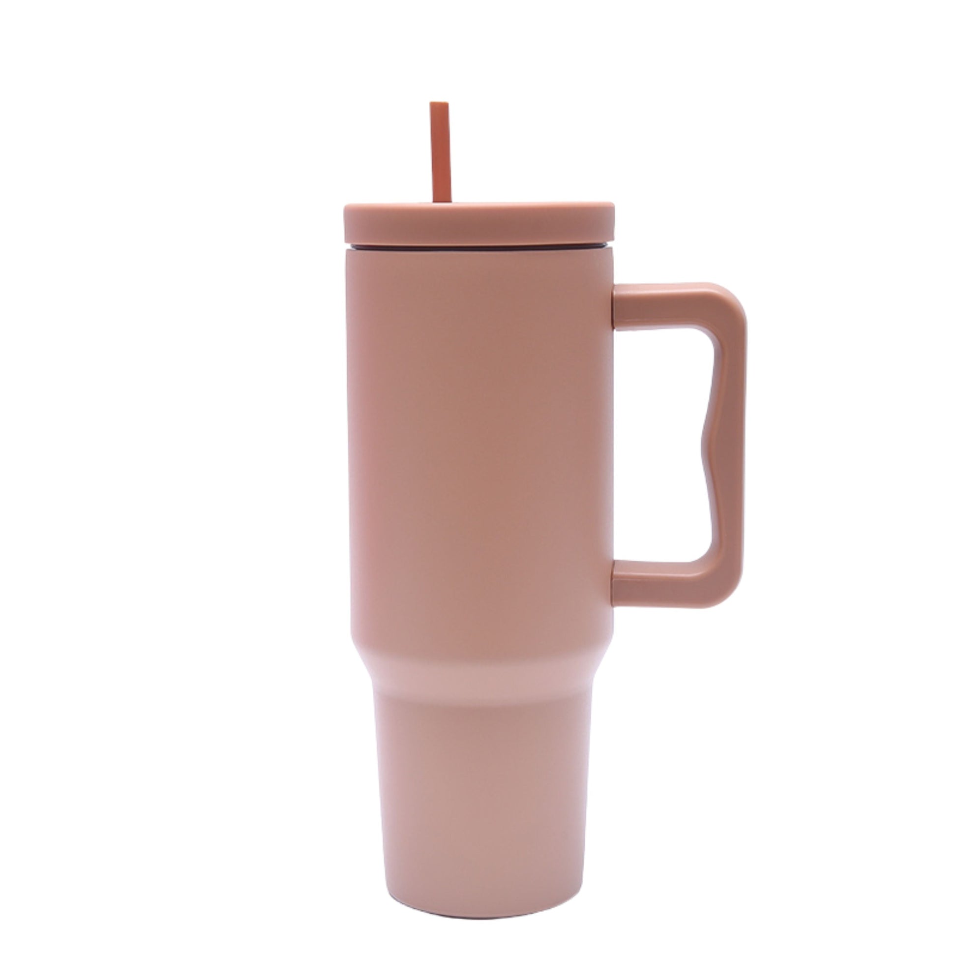 40 oz. Stainless Steel Modern Tumbler with Handle & Straw - Tan-0