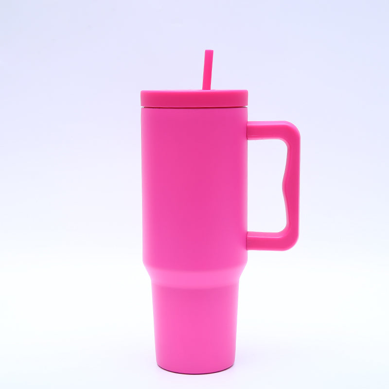 40 oz. Stainless Steel Modern Tumbler with Handle & Straw - Hot Pink-1