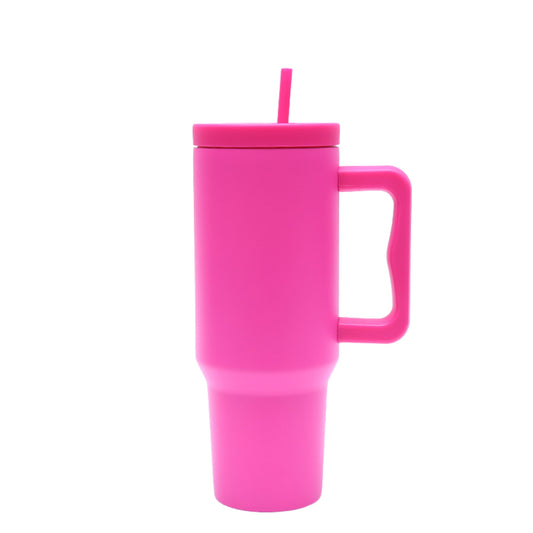 40 oz. Stainless Steel Modern Tumbler with Handle & Straw - Hot Pink-0