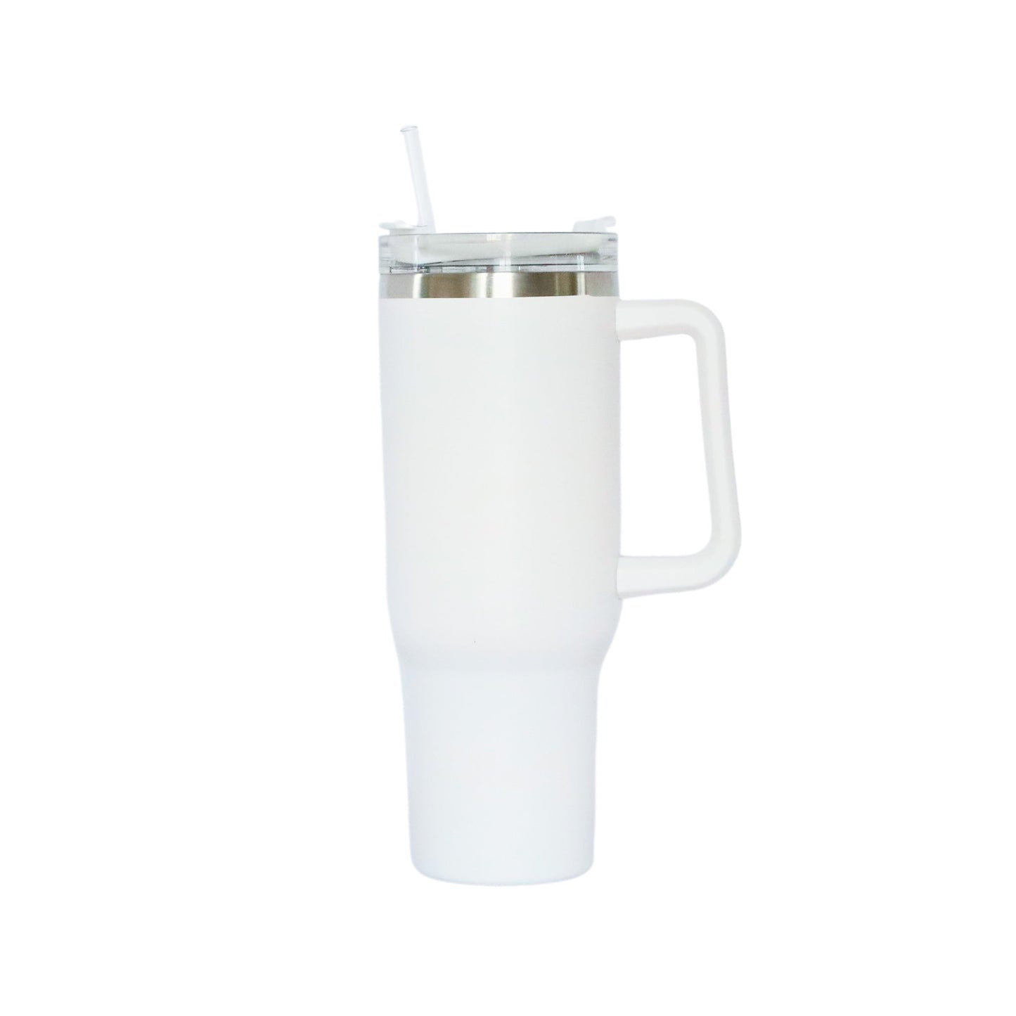 40 Oz Stainless Steel Tumbler with Handle & Straw - White-0