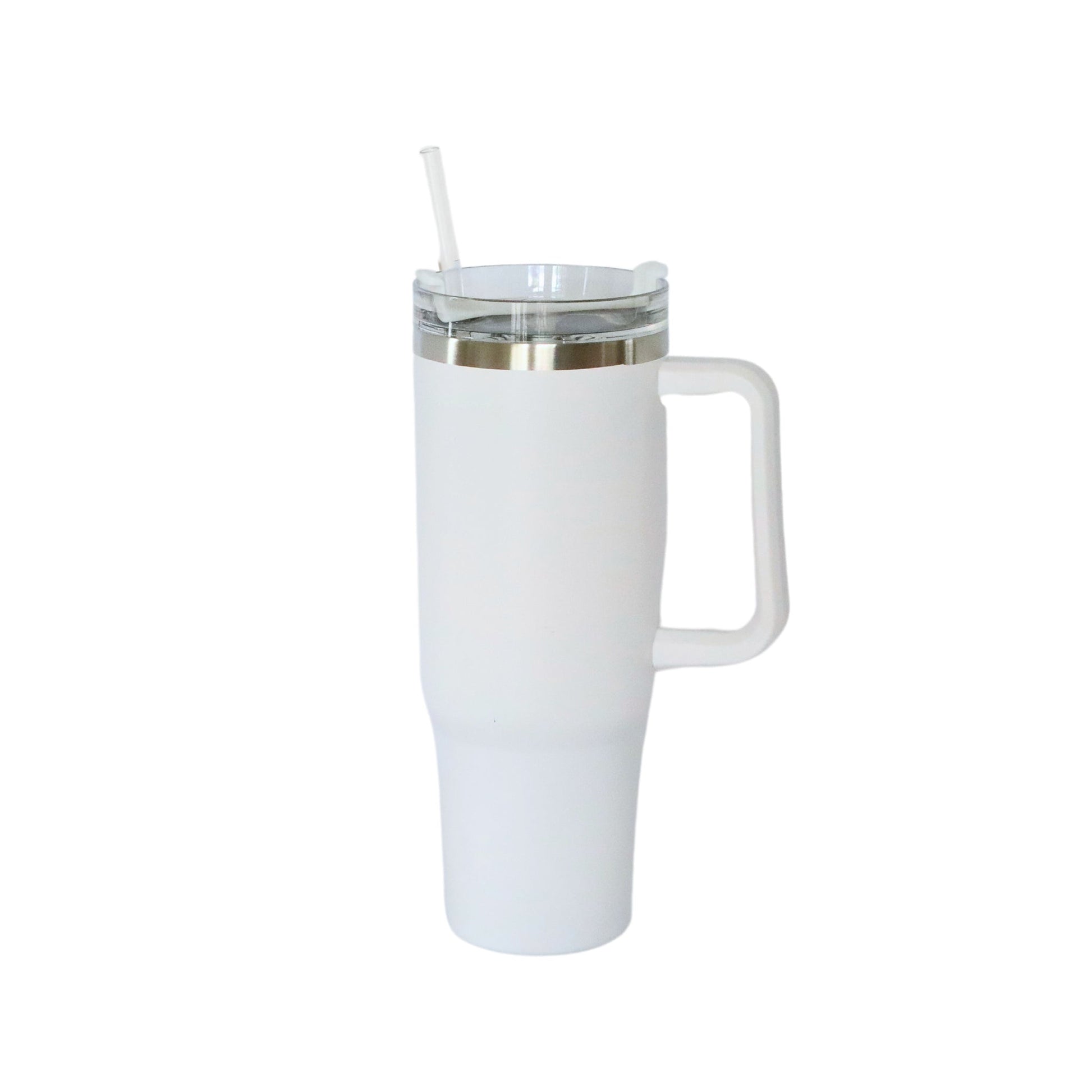 40 Oz Stainless Steel Tumbler with Handle & Straw - White-1