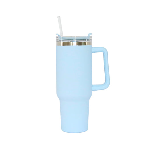 40 Oz Stainless Steel Tumbler with Handle & Straw - Light Blue-0