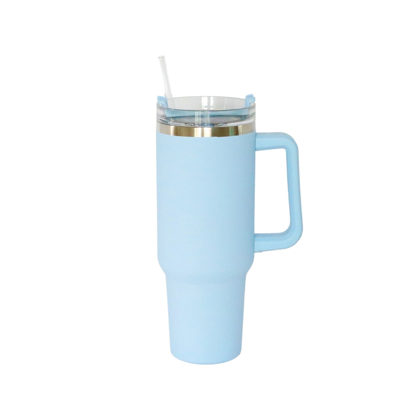 40 Oz Stainless Steel Tumbler with Handle & Straw - Light Blue-1