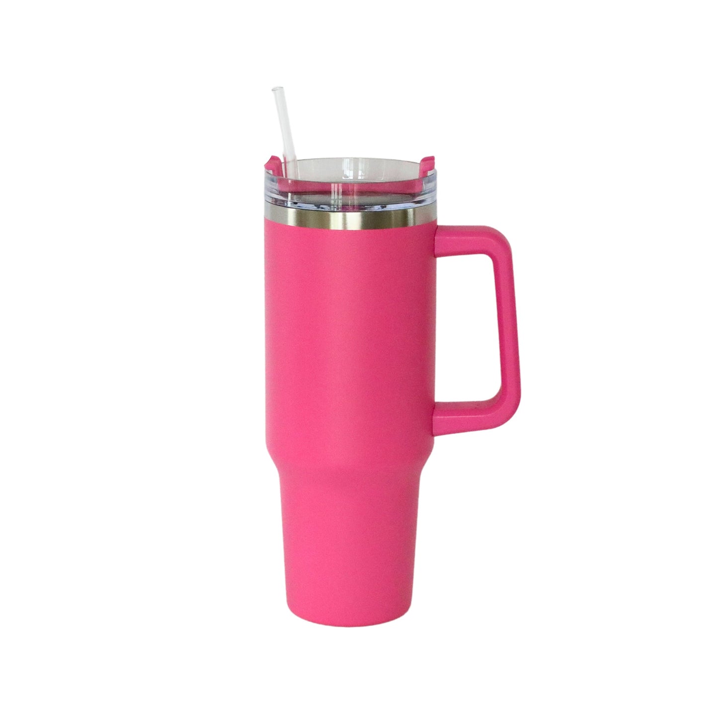 40 Oz Stainless Steel Tumbler with Handle & Straw - Hot Pink-0