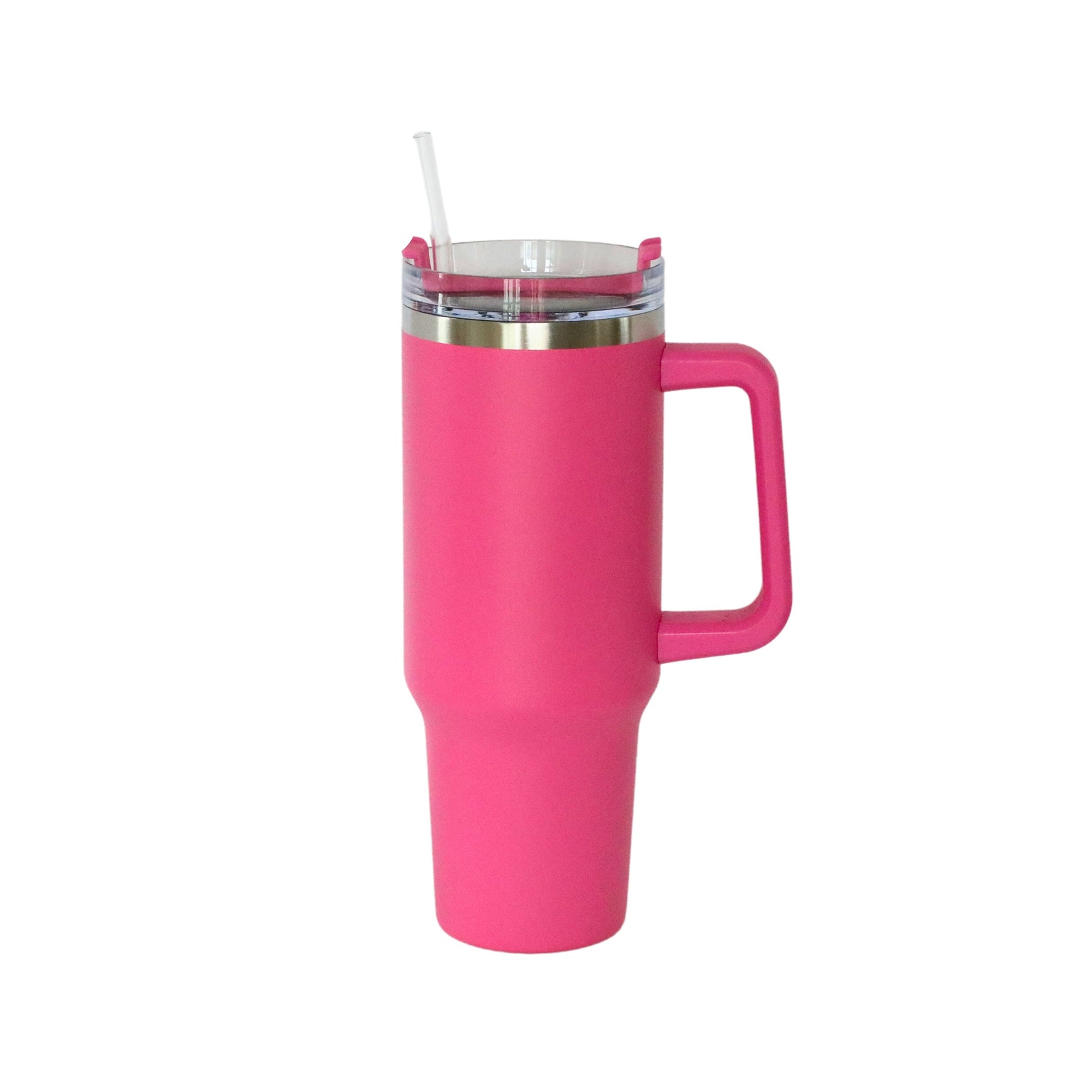 40 Oz Stainless Steel Tumbler with Handle & Straw - Hot Pink-0