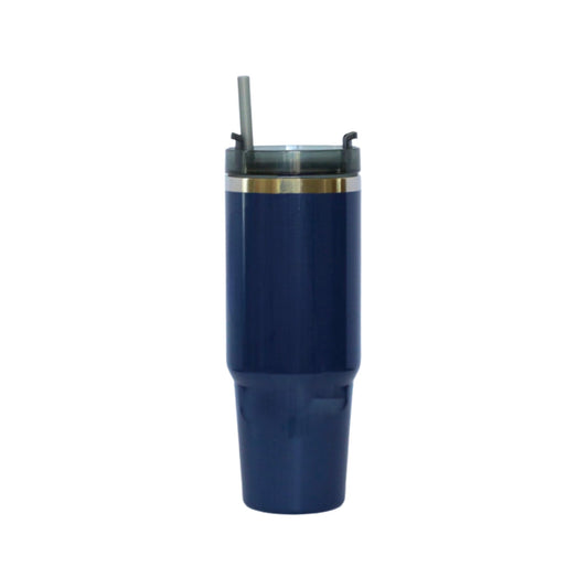 30 Oz Stainless Steel Tumbler with Straw - Navy-0