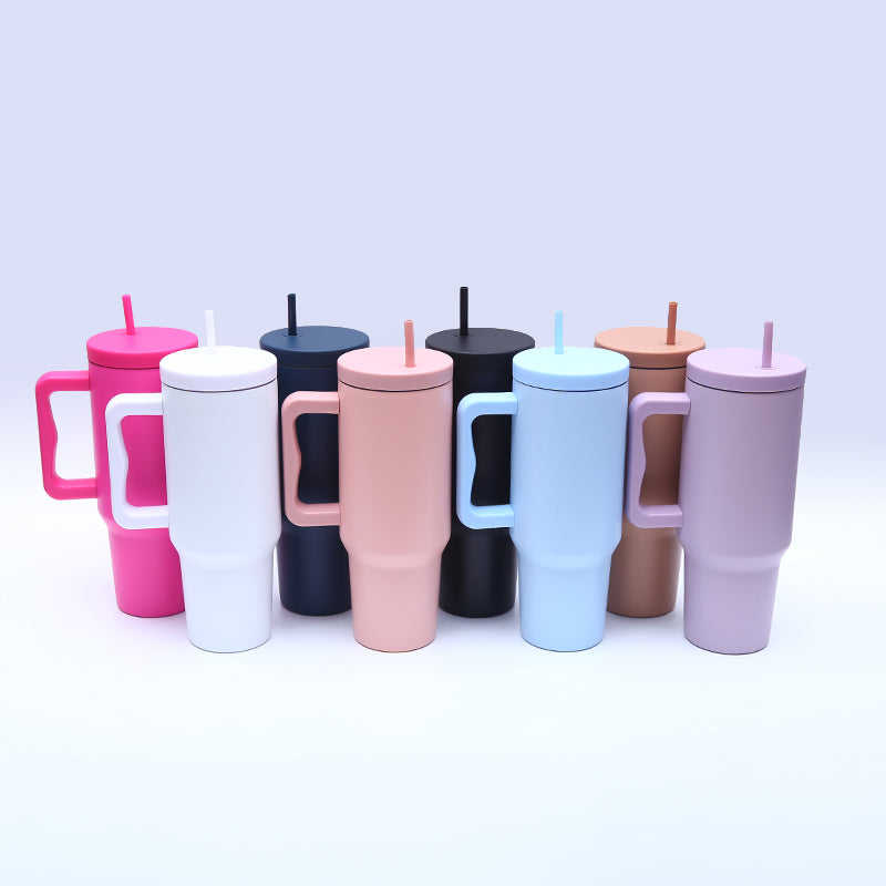 40 oz. Stainless Steel Modern Tumbler with Handle & Straw - Pink-2